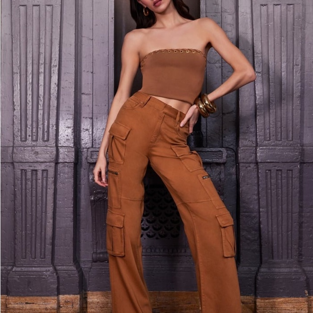 Alice + Olivia Cargo Pants Women’s Size 30 Camel Khaki Wide Leg Cay Baggy NWT